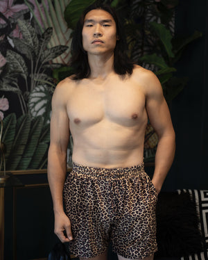 Open image in slideshow, LEOPARD SWIM TRUNKS - ROSEWATER SWIM